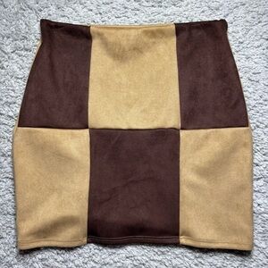 Blue Blush Skirt Womens Medium Mini Color block tan Faux Suede Stretch Western